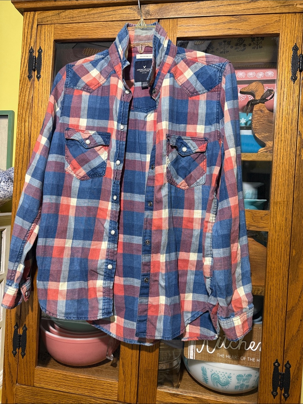 American Eagle Outfitters Red, Blue & White Plaid Button-Down Shirt - Picture 1 of 1